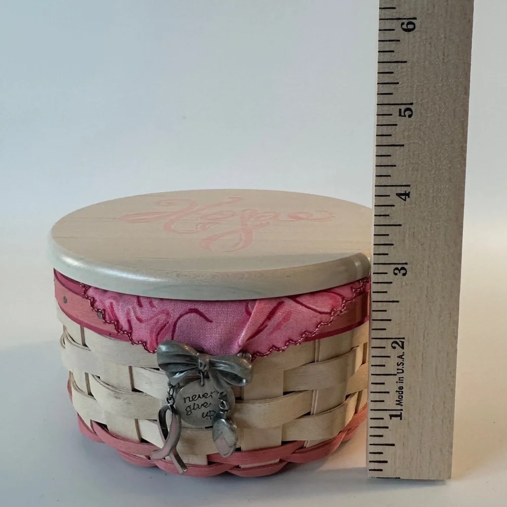 VTG Longaberger‎ Horizon of Hope Whitewash Basket Lid Liner Charms Never Give Up